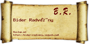Bider Radvány névjegykártya